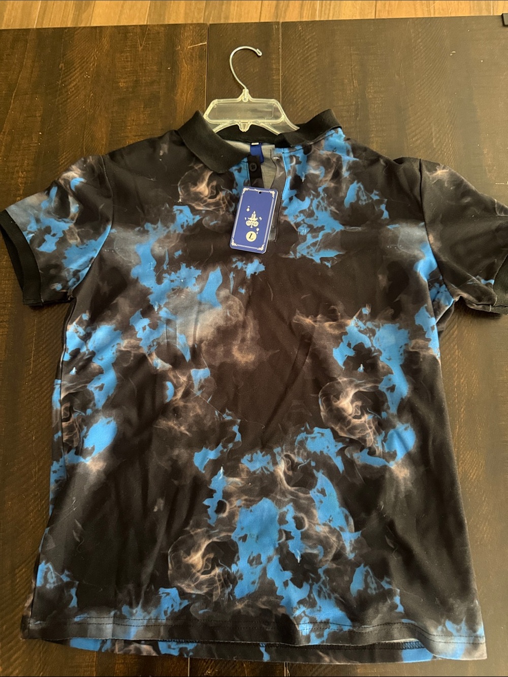 Large Teen Funky black and blue polo shirt!